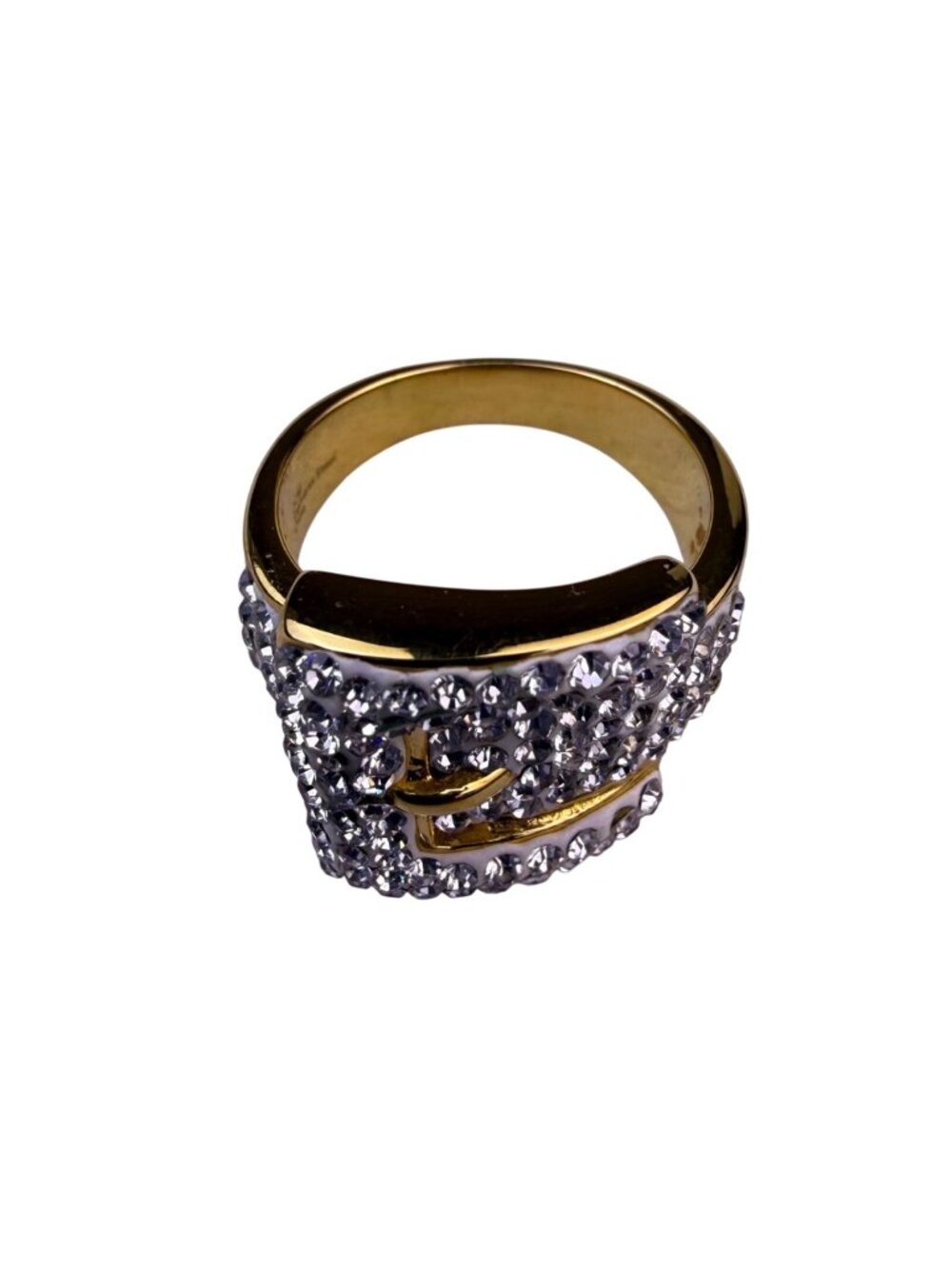 Jcm Womens Gold Tone Stainless Steel Rhinestone Belt Buckle Design Ring